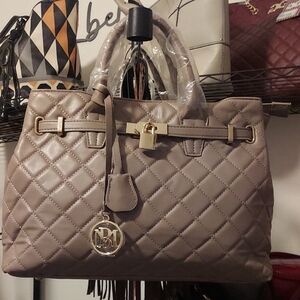 Badgley Mishka Elegant Quilted Handbag in Taupe NWT